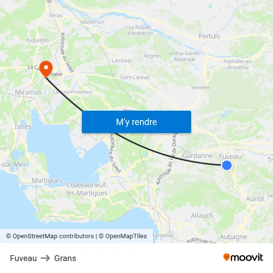 Fuveau to Grans map