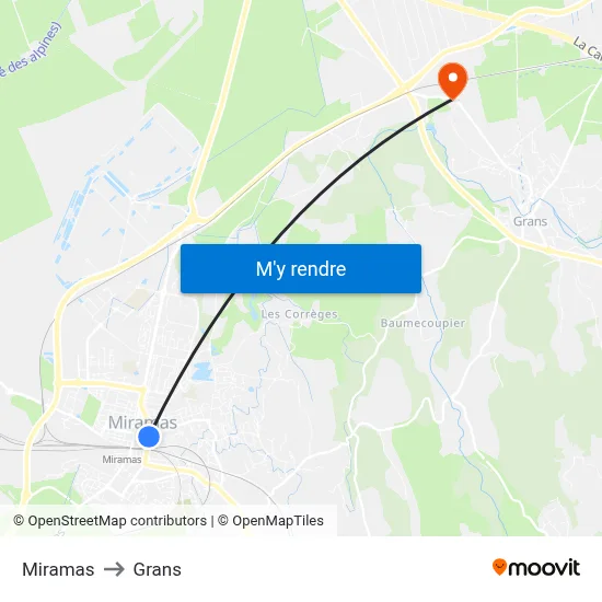 Miramas to Grans map