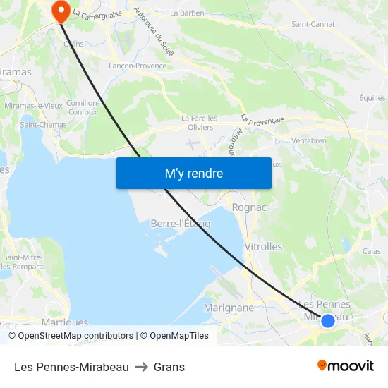 Les Pennes-Mirabeau to Grans map