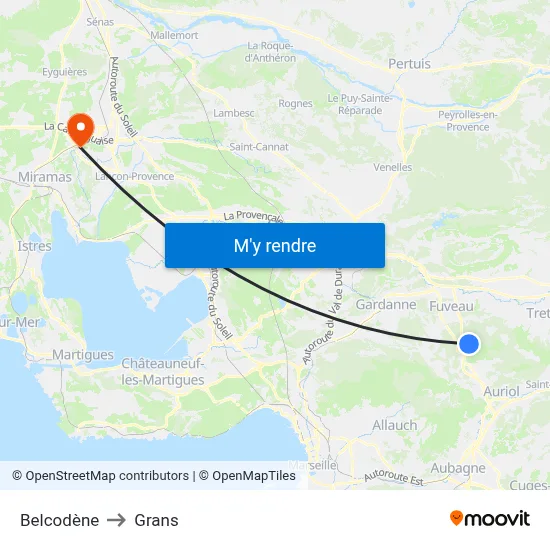 Belcodène to Grans map
