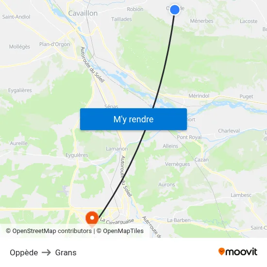 Oppède to Grans map
