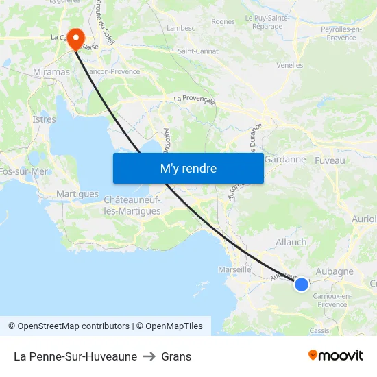 La Penne-Sur-Huveaune to Grans map