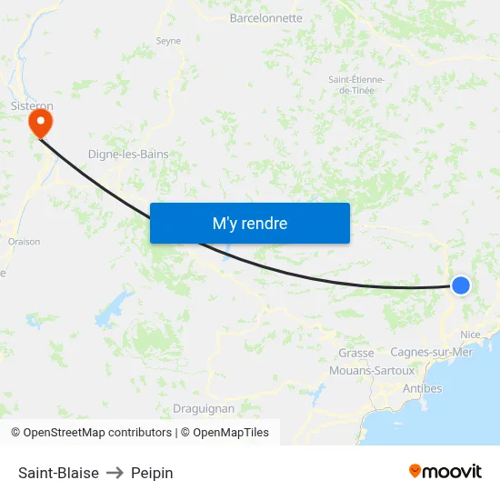 Saint-Blaise to Peipin map