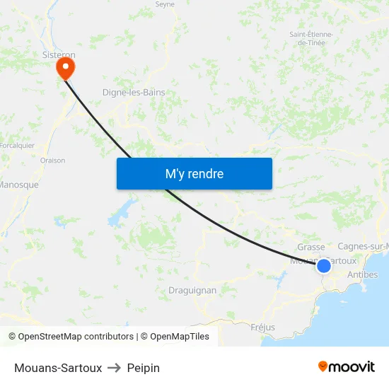 Mouans-Sartoux to Peipin map