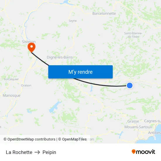 La Rochette to Peipin map