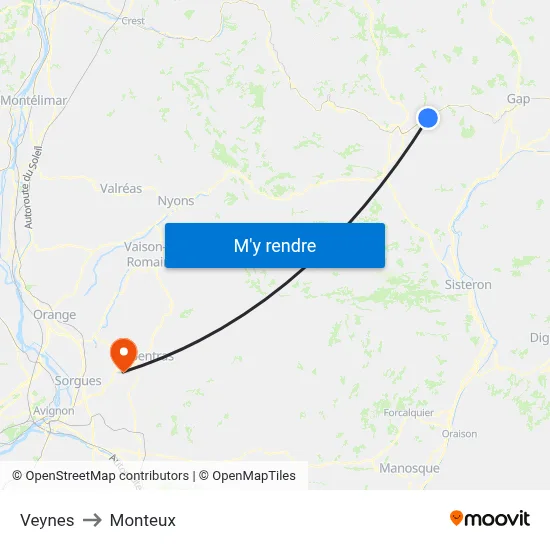 Veynes to Monteux map