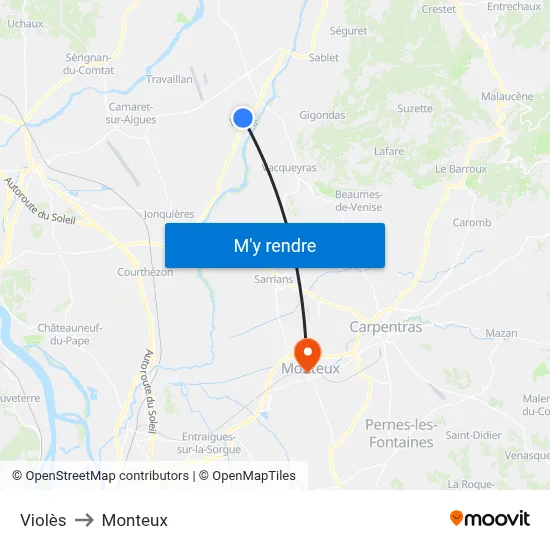 Violès to Monteux map