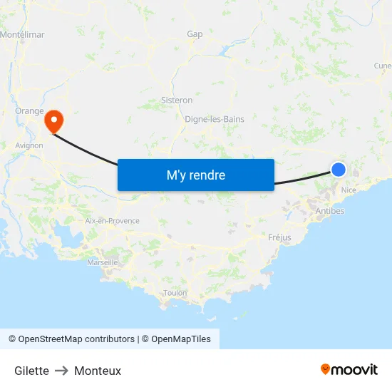 Gilette to Monteux map