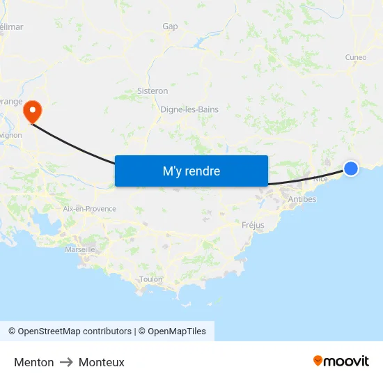 Menton to Monteux map