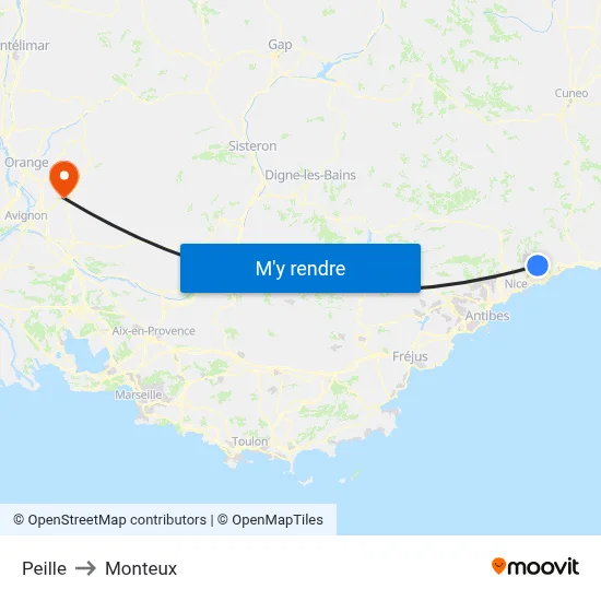 Peille to Monteux map