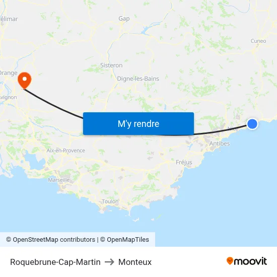 Roquebrune-Cap-Martin to Monteux map