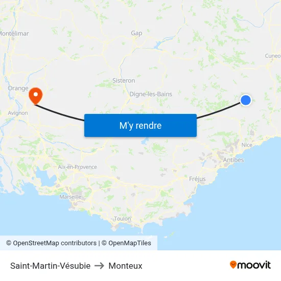 Saint-Martin-Vésubie to Monteux map
