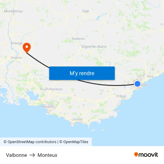 Valbonne to Monteux map