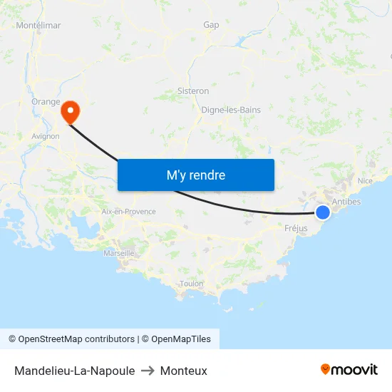 Mandelieu-La-Napoule to Monteux map