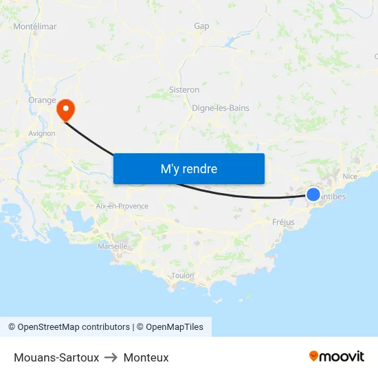 Mouans-Sartoux to Monteux map