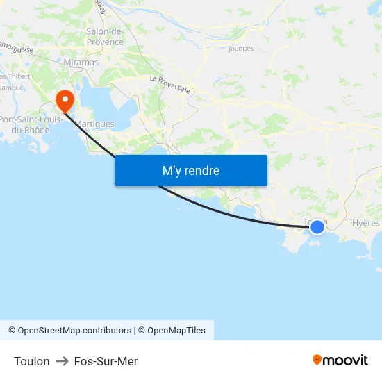 Toulon to Fos-Sur-Mer map