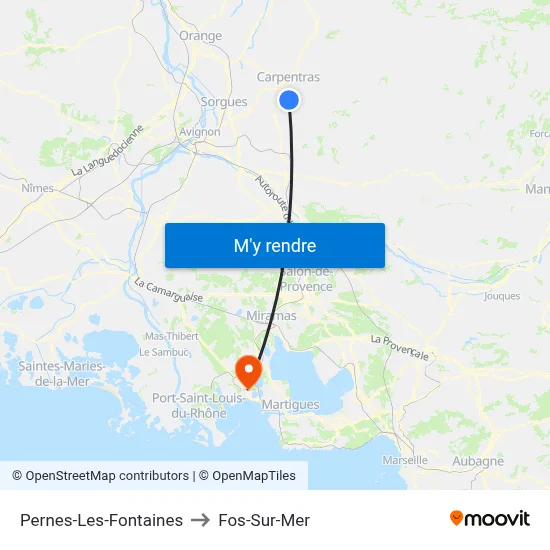 Pernes-Les-Fontaines to Fos-Sur-Mer map
