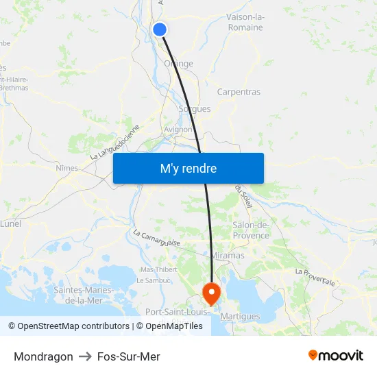 Mondragon to Fos-Sur-Mer map