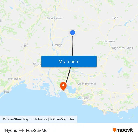 Nyons to Fos-Sur-Mer map