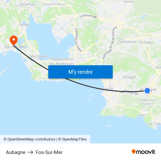Aubagne to Fos-Sur-Mer map