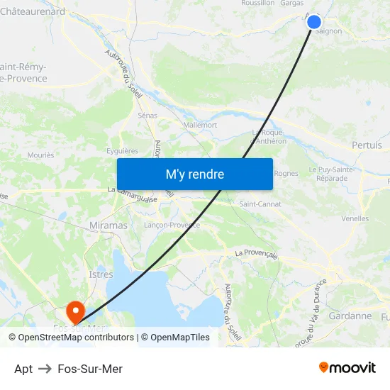 Apt to Fos-Sur-Mer map
