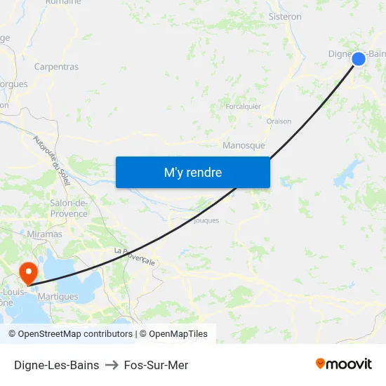 Digne-Les-Bains to Fos-Sur-Mer map