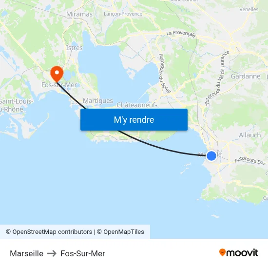 Marseille to Fos-Sur-Mer map
