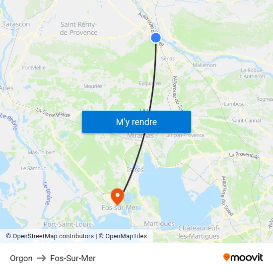 Orgon to Fos-Sur-Mer map