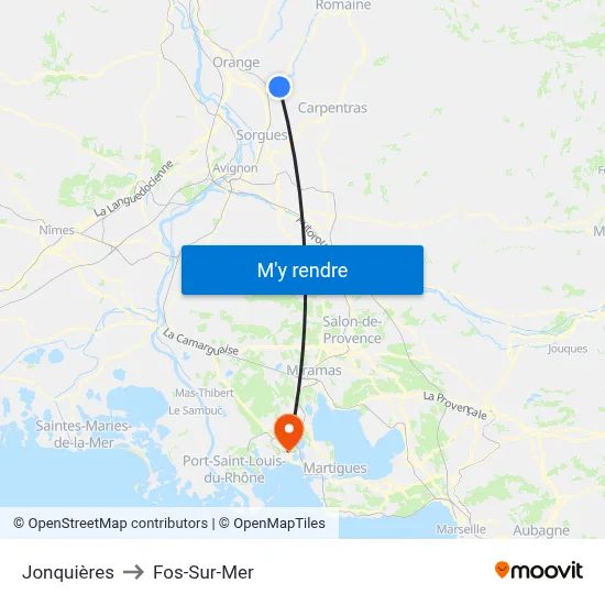 Jonquières to Fos-Sur-Mer map