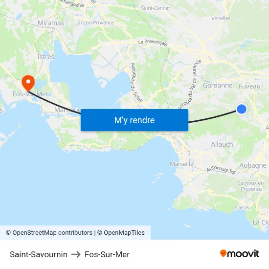 Saint-Savournin to Fos-Sur-Mer map