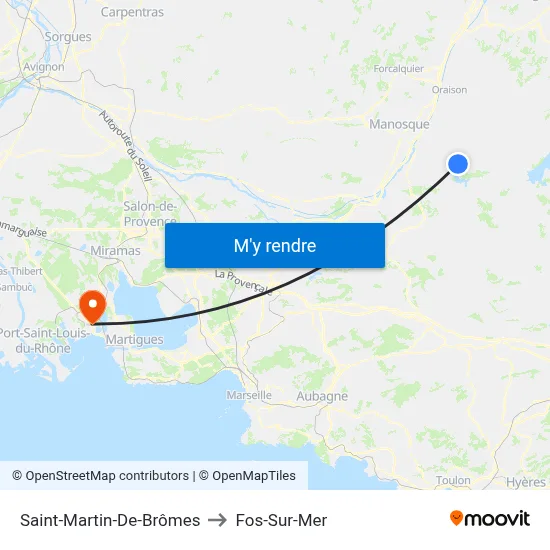 Saint-Martin-De-Brômes to Fos-Sur-Mer map