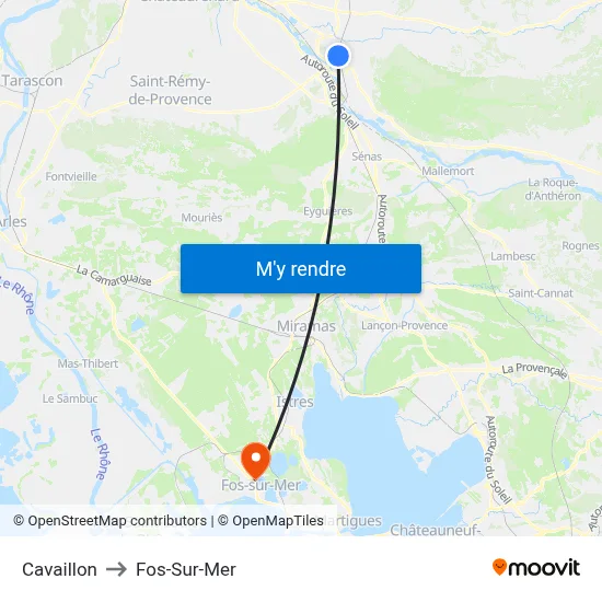 Cavaillon to Fos-Sur-Mer map