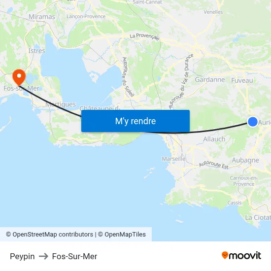 Peypin to Fos-Sur-Mer map