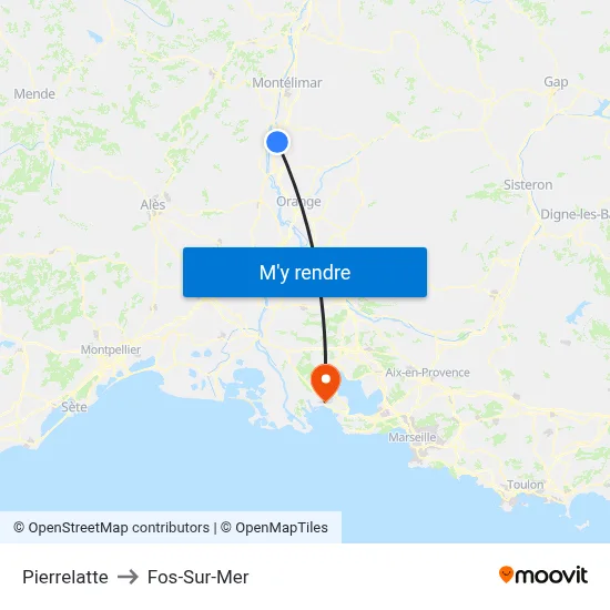 Pierrelatte to Fos-Sur-Mer map