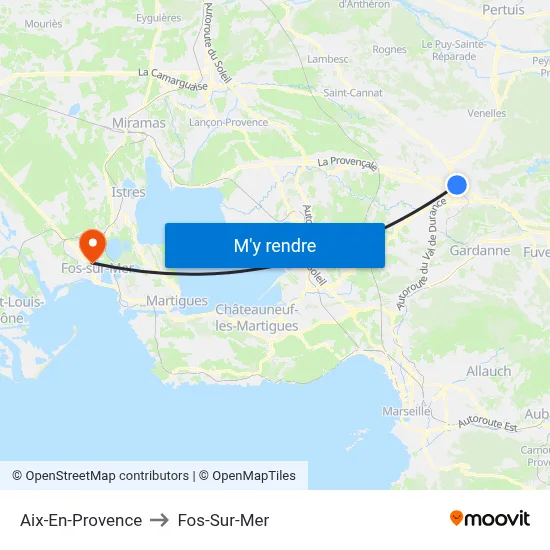 Aix-En-Provence to Fos-Sur-Mer map