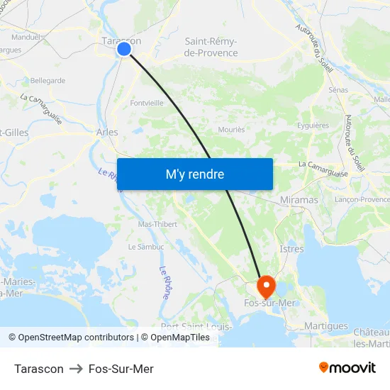 Tarascon to Fos-Sur-Mer map