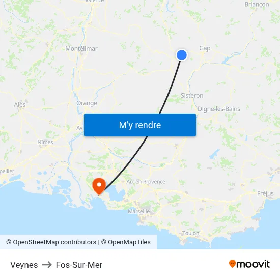 Veynes to Fos-Sur-Mer map
