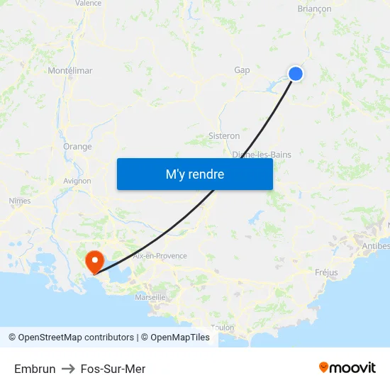 Embrun to Fos-Sur-Mer map