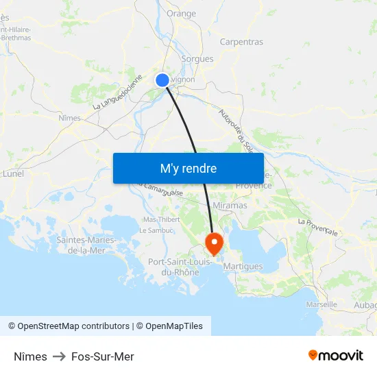 Nîmes to Fos-Sur-Mer map
