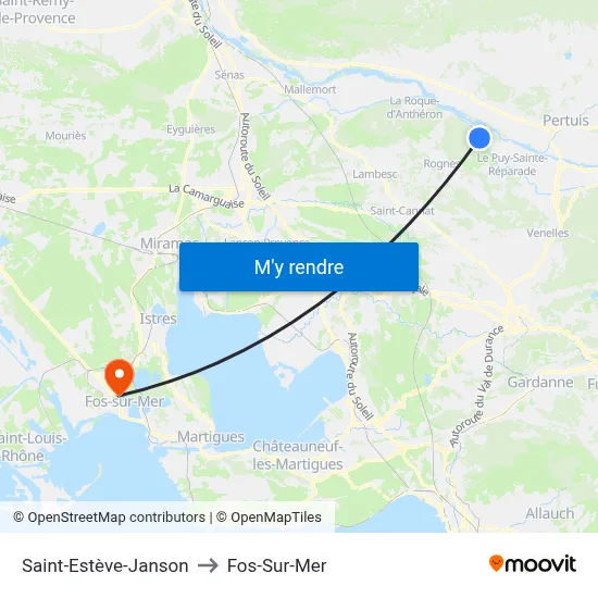 Saint-Estève-Janson to Fos-Sur-Mer map