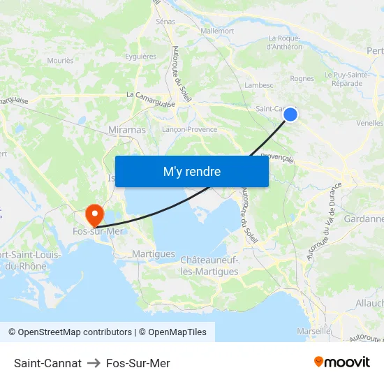 Saint-Cannat to Fos-Sur-Mer map