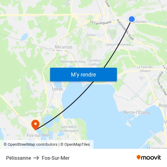Pélissanne to Fos-Sur-Mer map