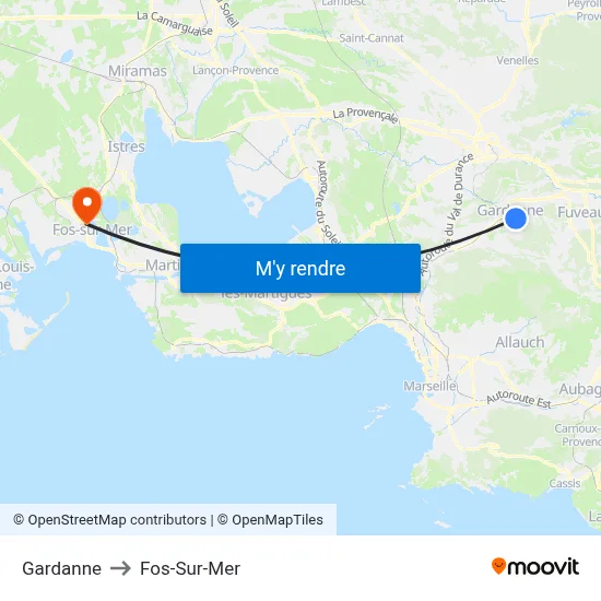 Gardanne to Fos-Sur-Mer map