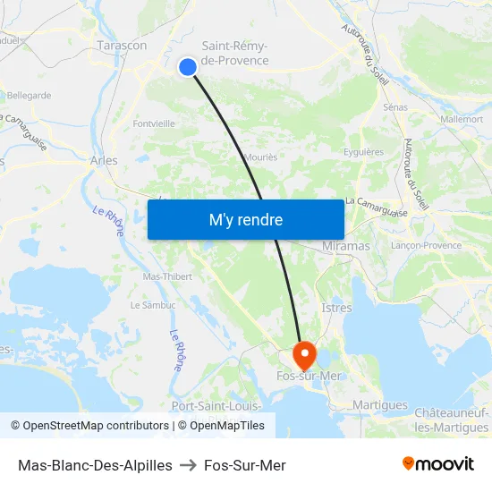 Mas-Blanc-Des-Alpilles to Fos-Sur-Mer map