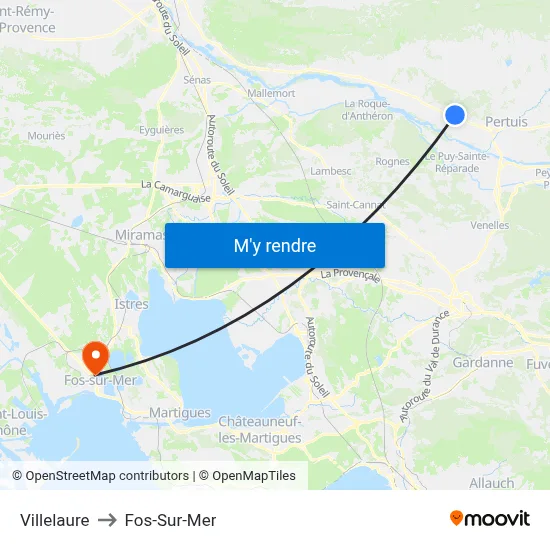 Villelaure to Fos-Sur-Mer map