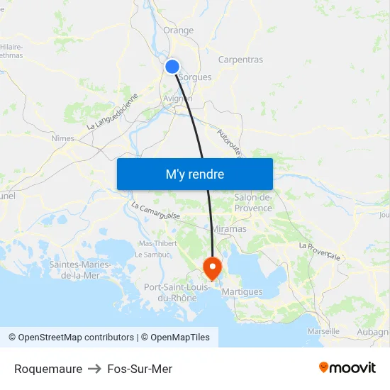 Roquemaure to Fos-Sur-Mer map
