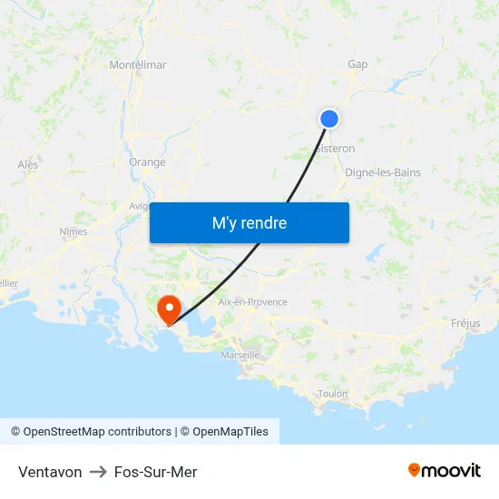 Ventavon to Fos-Sur-Mer map