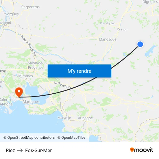 Riez to Fos-Sur-Mer map