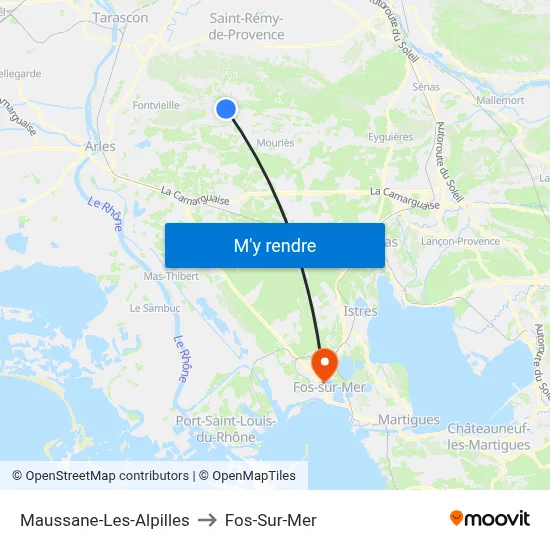 Maussane-Les-Alpilles to Fos-Sur-Mer map