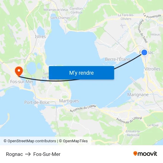 Rognac to Fos-Sur-Mer map
